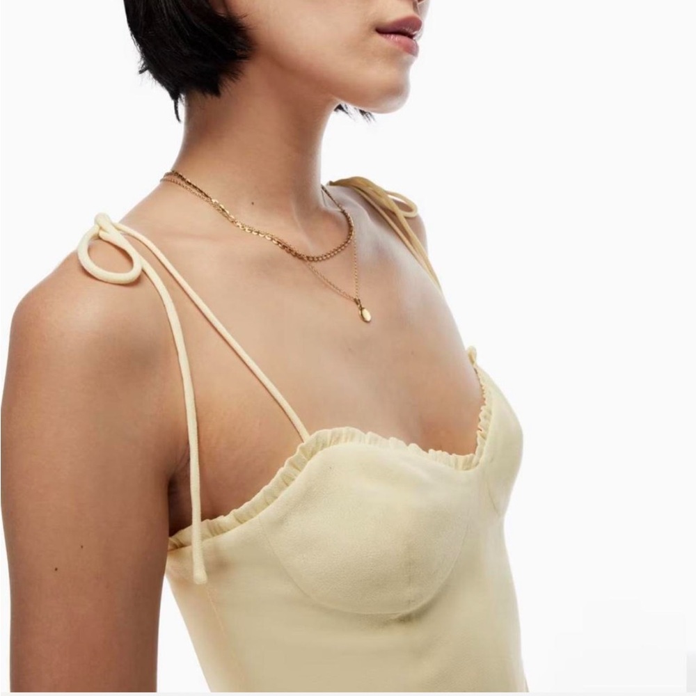 Aritzia Wilfred Fable Whipped Butter Yellow Pastel Viscose Rayon Mini Dress sz 6 - Picture 3 of 14